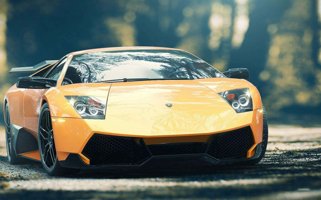 Yellow 2010 Lamborghini Murcielago supercar on sunlit road showcasing aggressive design wallpaper
