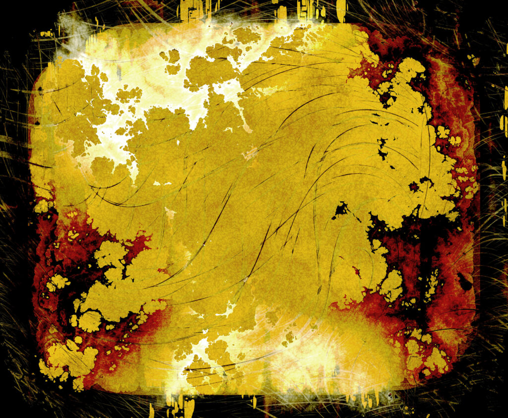 Yellow Burnt Edges Grunge Wallpaper with Distressed Vintage Patterns