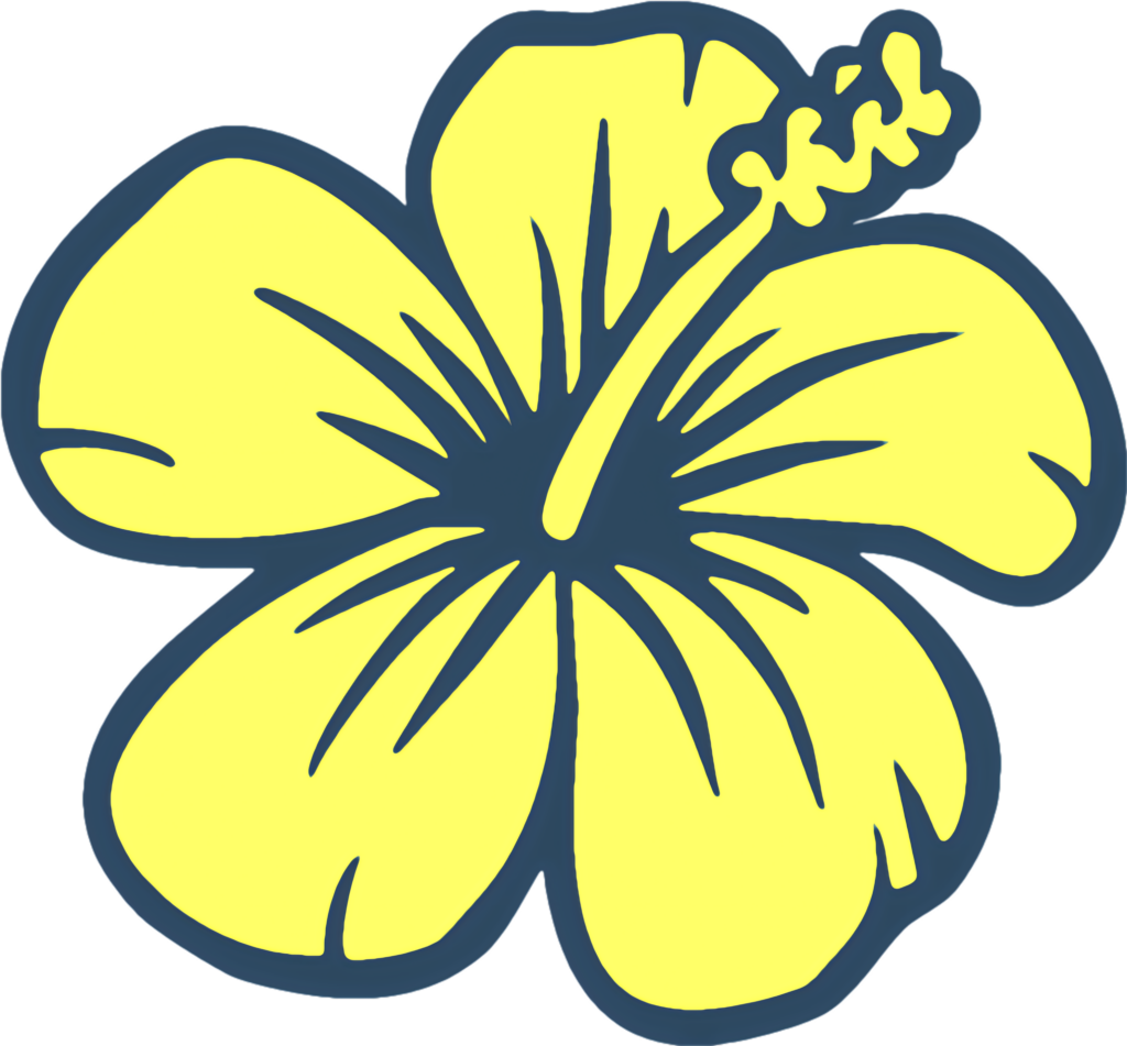 Vector Illustration of Yellow Hibiscus with Bold Outline - Floral Art Wallpaper