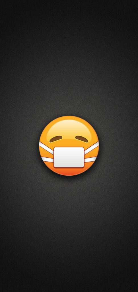 Yellow Nauseous Emoji in Mask on Dark Textured Wallpaper