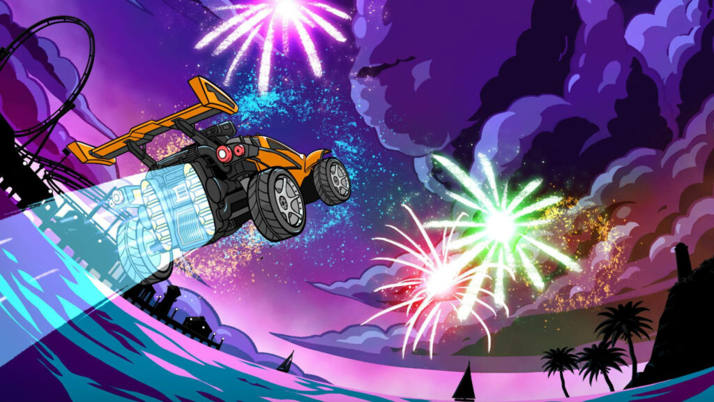 Rocketing Adventure: Thrilling Fireworks Skyride Wallpaper