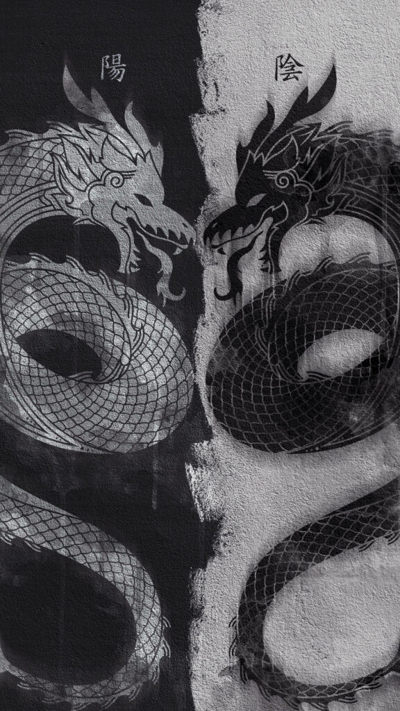 Intricate Black and White Dragon Yin Yang iPhone Wallpaper Design