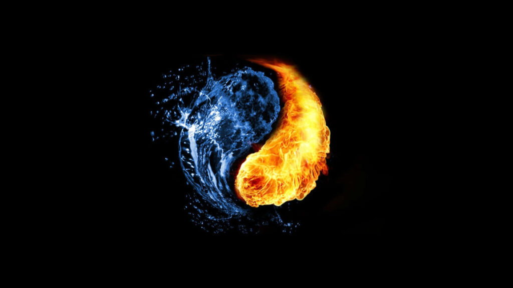Abstract Yin Yang Wallpaper: Fire & Water Balance Art Background