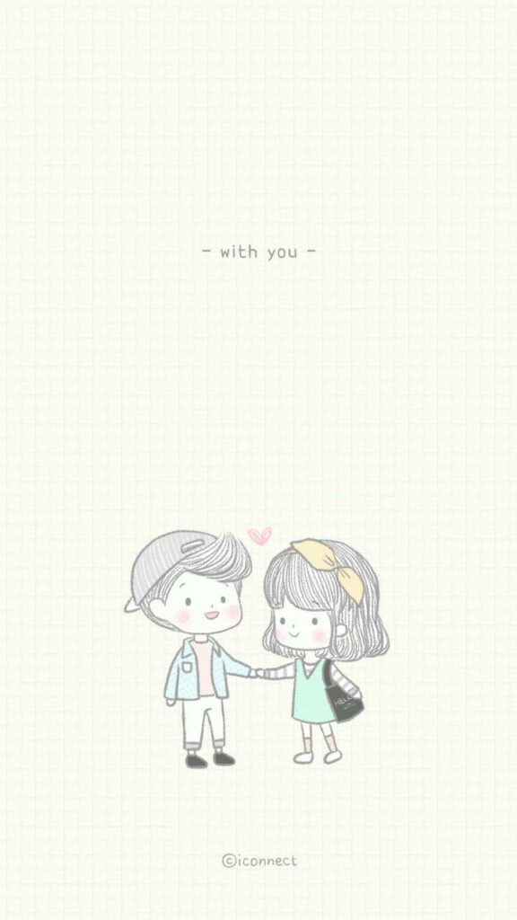 Love Birds: Adorable Cartoon Couple Embraced on Sunny Yellow Tiles - A Cute Couples Cartoon Photo Wallpaper