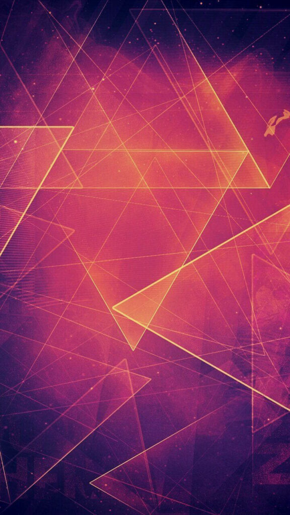 Geometric Symphony: A Vibrant and Modern Abstract Phone Wallpaper Showcasing Overlapping Triangles in Pink and Purple Shades with Lively Highlights