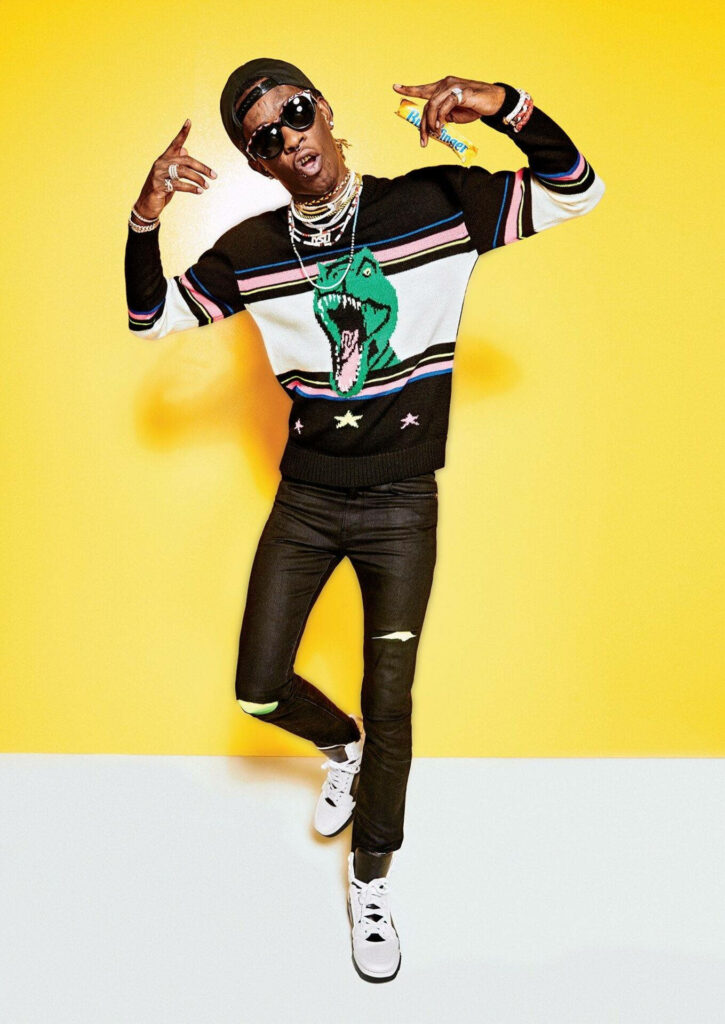 Young Thug Wallpaper: Bold Style on Bright Yellow Background