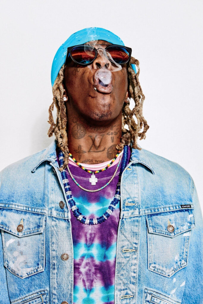 Young Thug in Denim & Tie-Dye: Confident Style for GQ Wallpaper