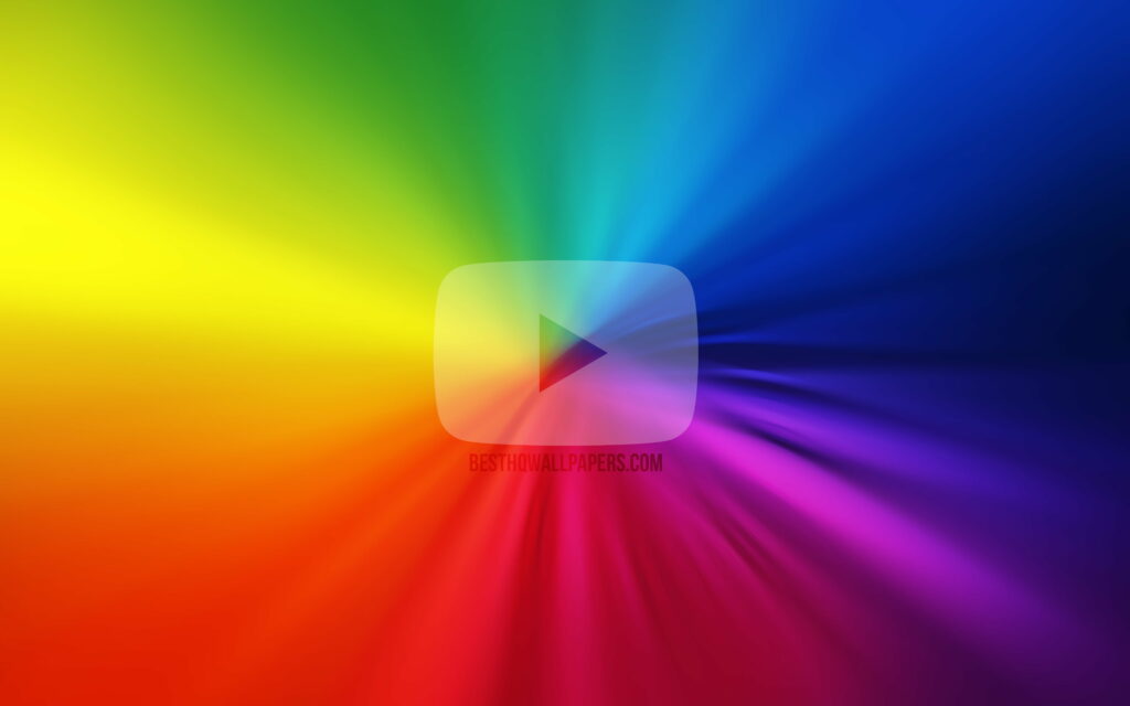 Vibrant 4K YouTube logo wallpaper with multicolor rainbow vortex and radiant sunburst effect
