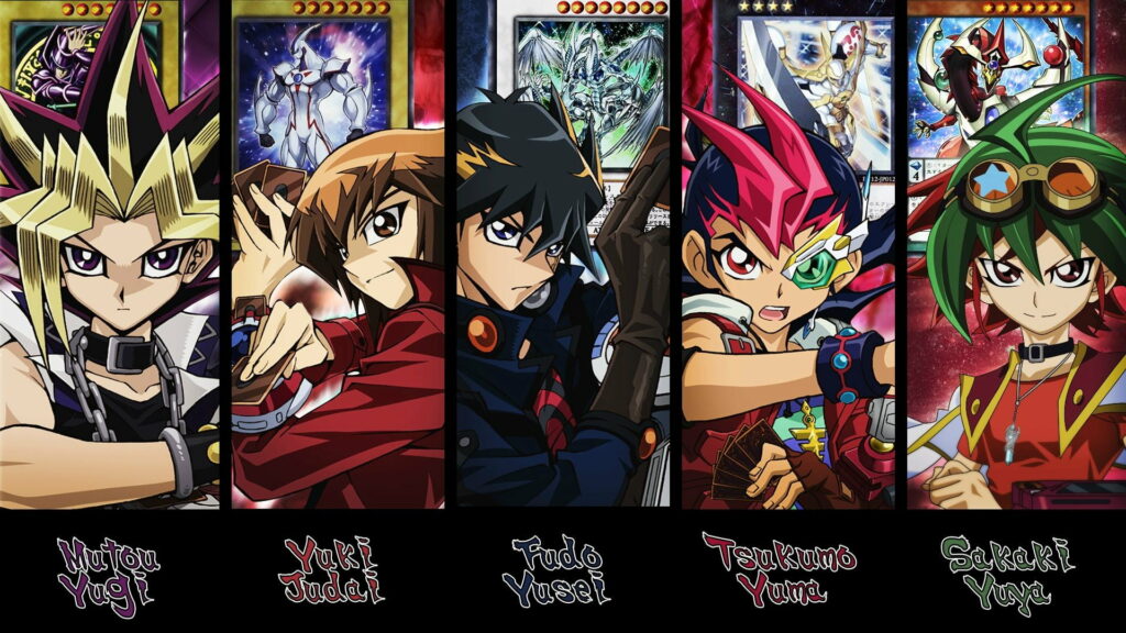 The Epic Anime Duel: A Vibrant Collage of Yu-Gi-Oh! Characters Wallpaper
