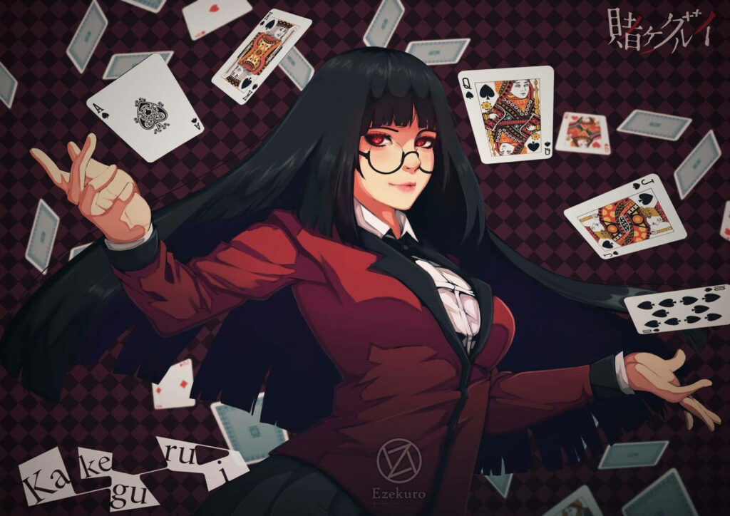 Mastermind Yumeko Jabami skillfully outplays foes, securing triumph with her razor-sharp intellect and unwavering poker face - Captivating Kakegurui backdrop. Wallpaper