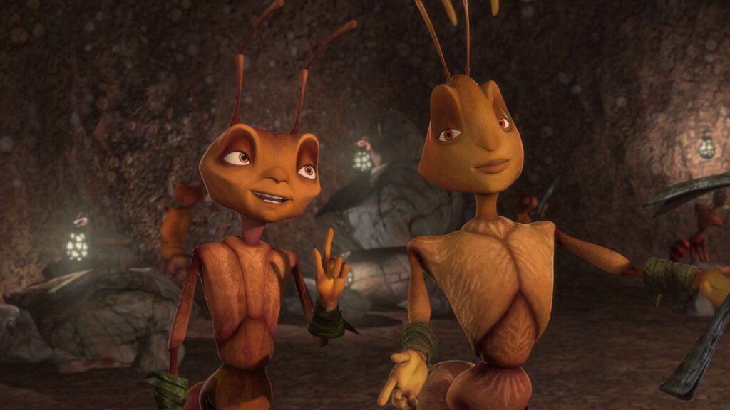 Z and Azteca from Antz animated movie talking inside vibrant underground ant colony wallpaper