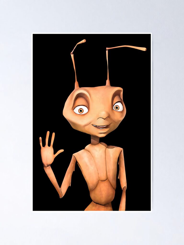 Z from Antz waving against black frame background animated character wallpaper design