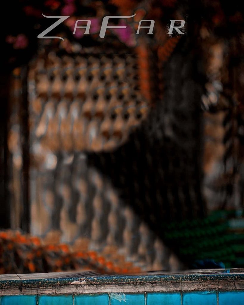 Moody abstract Zafar typography background with warm orange and blue tiled cinematic depth Wallpaper