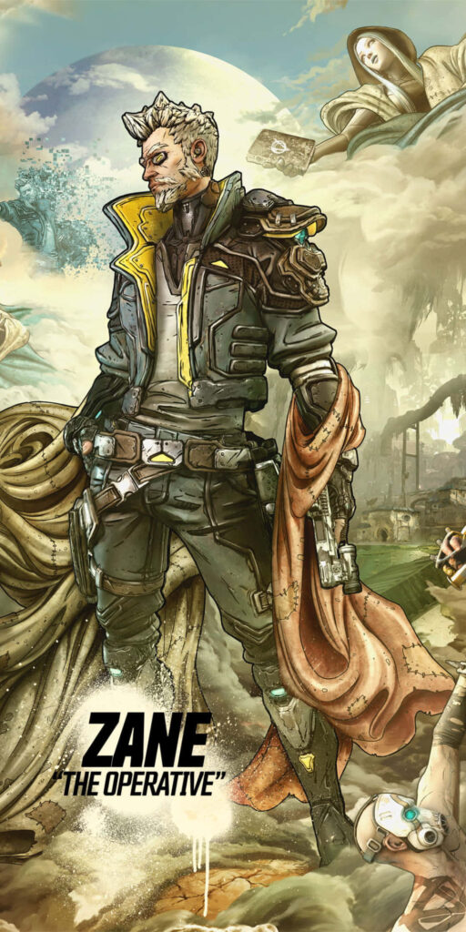 The Lethal Gunslinger: Zane The Operative Engages in a Skyborne Showdown - A Stunning Background Image from Borderlands 3 Wallpaper