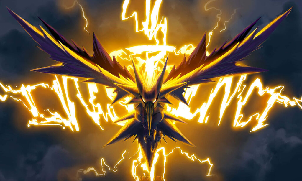 Zapdos Action-Packed Wallpaper: Electrifying Pokémon Lightning Art