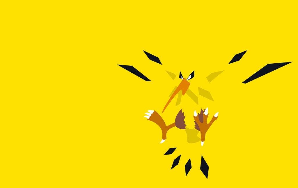 Minimalist Zapdos Wallpaper: Bold Electric Bird on Yellow Background