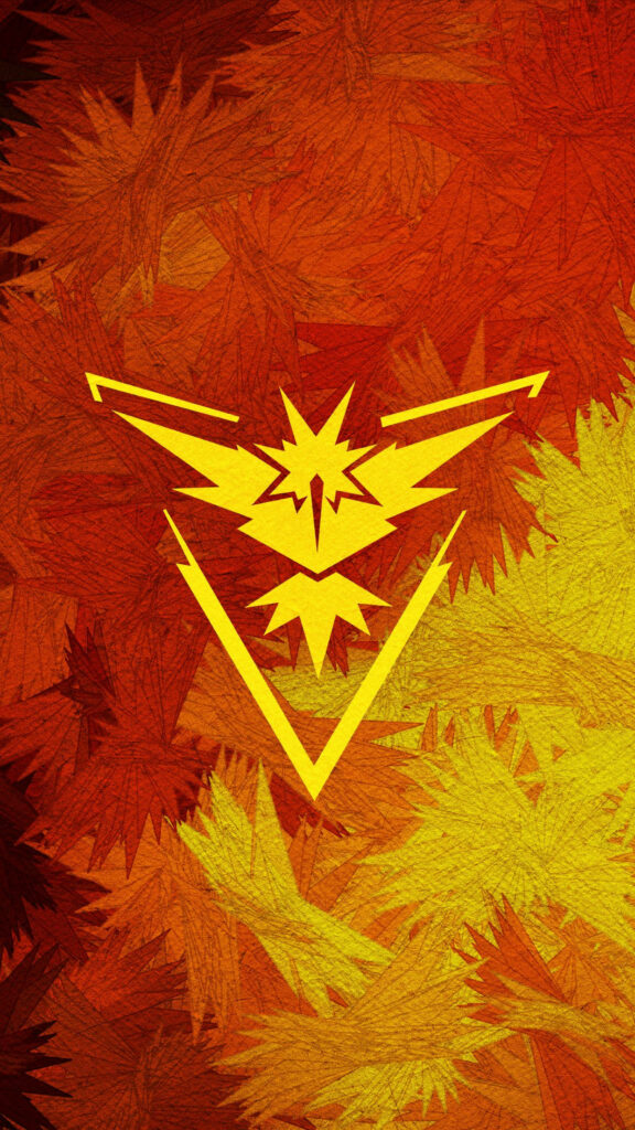 Vibrant Team Instinct Pokémon GO wallpaper with Zapdos logo on warm textured red orange background