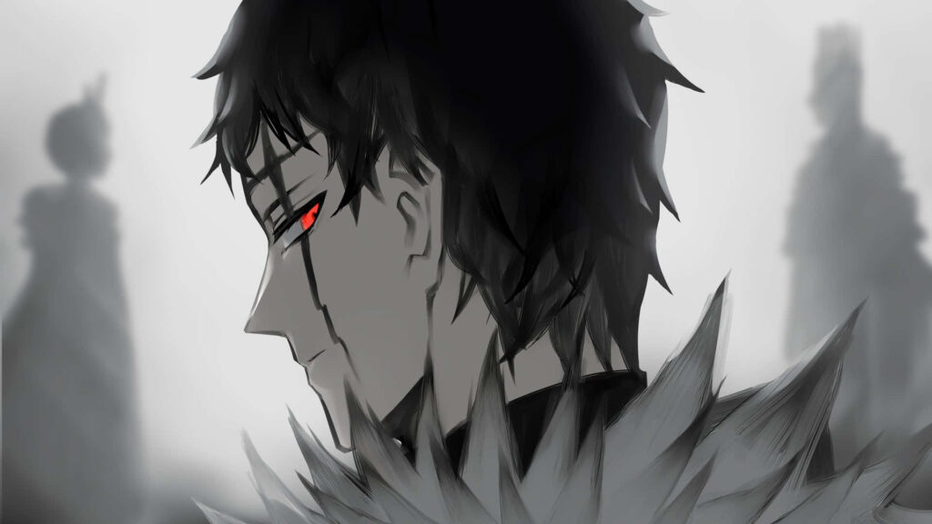Zenon Anime Character B&W Wallpaper: Intense Red Eyes & Mystery