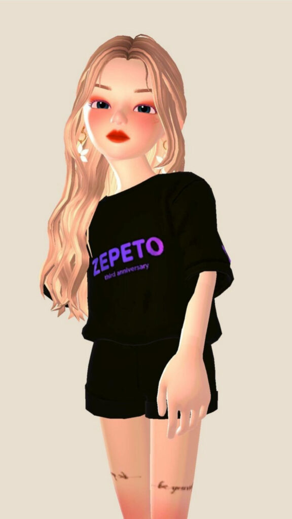 E-girl Aesthetic: Retro Zepeto Avatar Flaunting Rose Gold Hair, Oversized White Sleeves, and Black Accessories Wallpaper