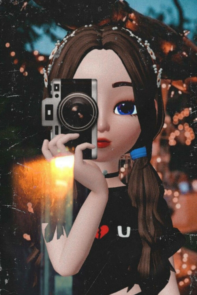 Zepeto-inspired Snapshot: Creative Girl Photographer with Playful Hairstyle and Fashionable Statement Shirt Wallpaper