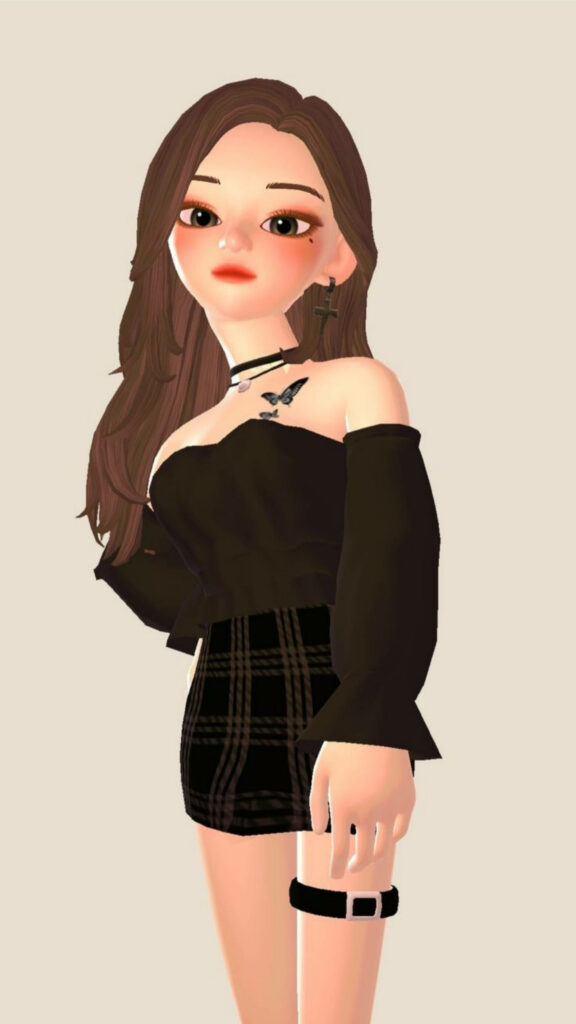 Chic and Edgy Zepeto Model Slaying in a Stylish Punk-inspired Outfit against a Stunning Zepeto background Wallpaper