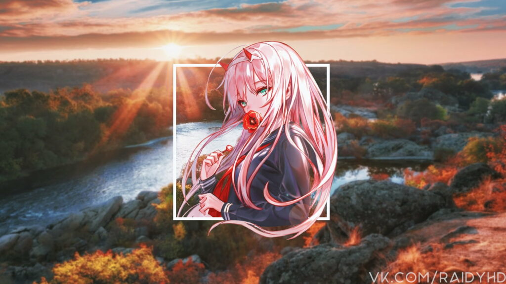 Picture-in-Picture Delight: Zero Two Invades Your HD Wallpaper with Darling Anime Girls