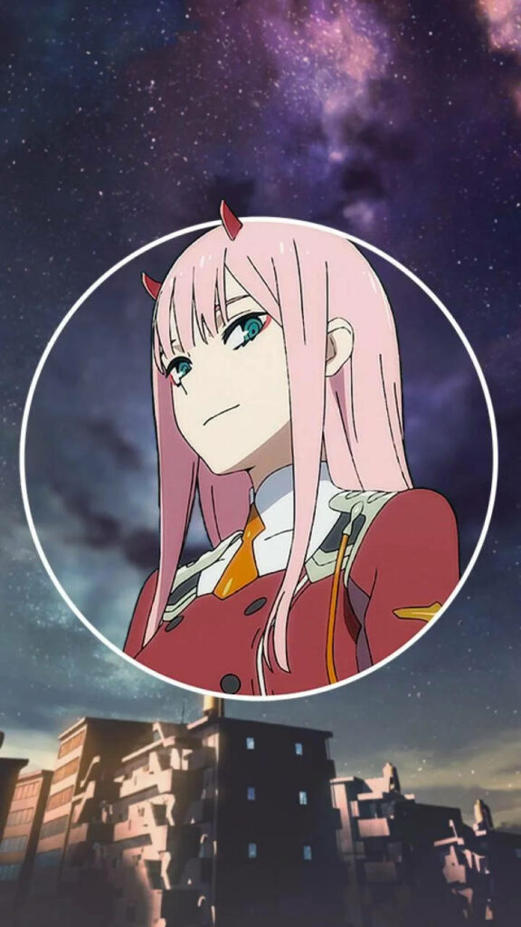 Zero Two Wallpaper: Smug Expression with Starry Urban Background