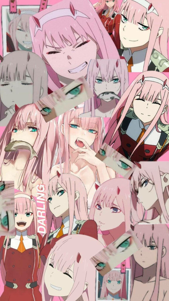 Zero Two Expressive Faces Wallpaper - Darling in the Franxx Design