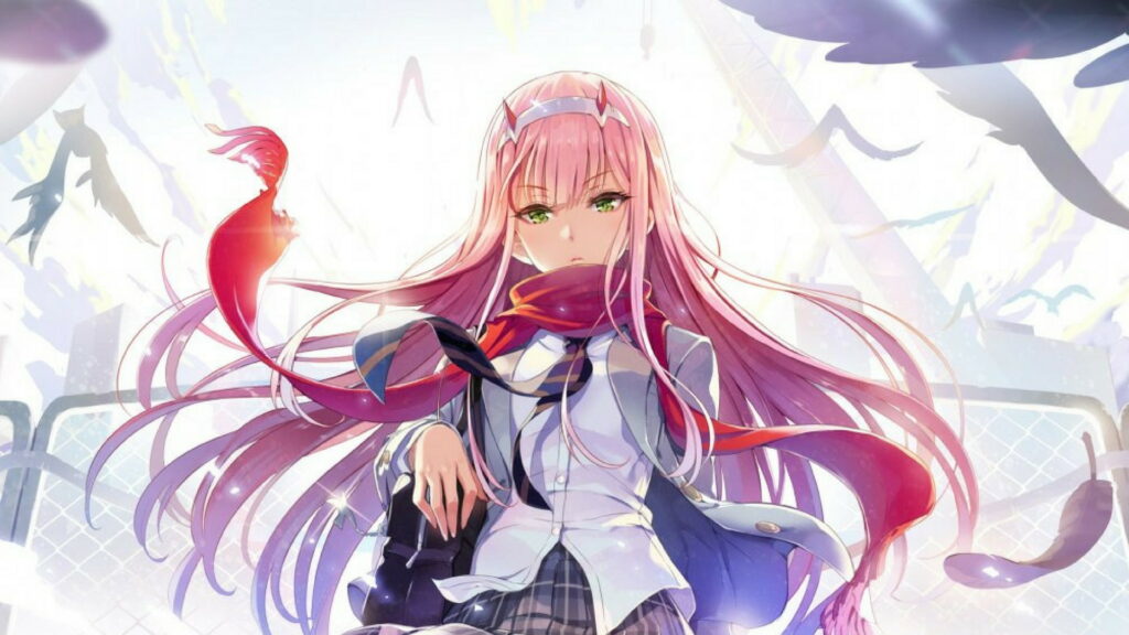 Whimsical Zero Two Wallpaper with Enigmatic Vibe
