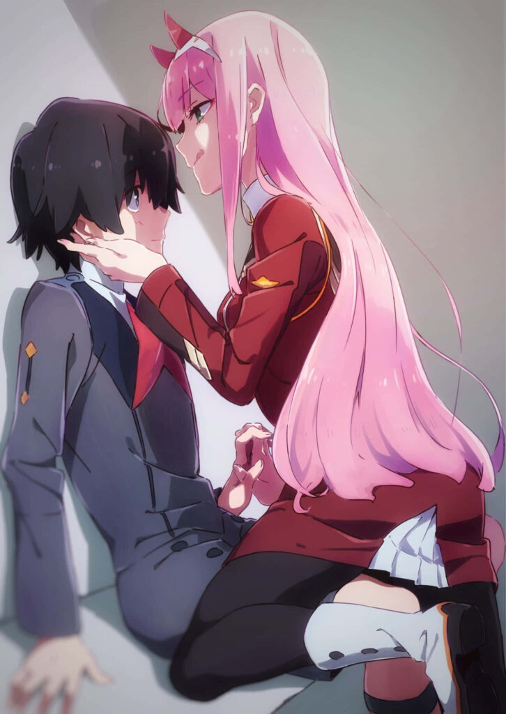 Zero Two & Hiro: Tender Anime Wallpaper from Darling in the Franxx
