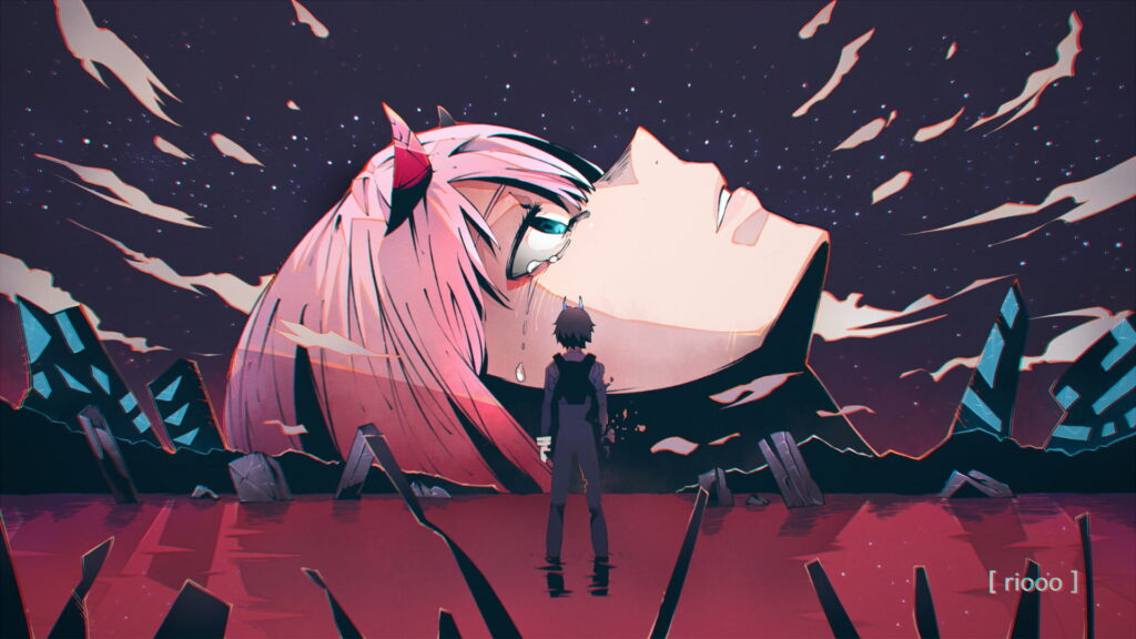 The Enchanting Twin Visage: Zero Two's Mesmerizing Anime Persona in HD Wallpaper