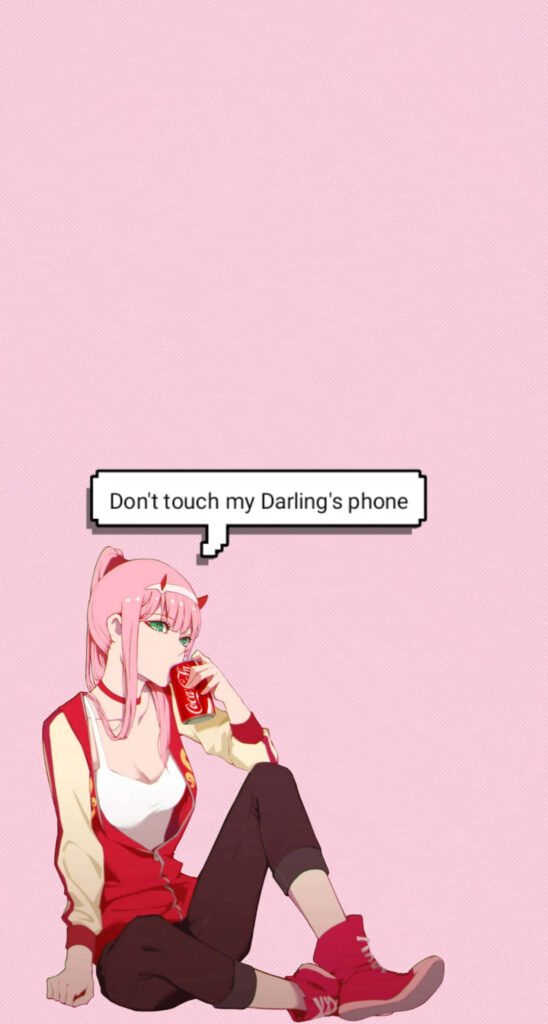 Zero Two Casual Wallpaper: Playful Charm on Pink Background