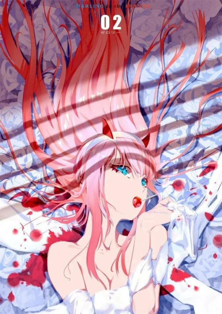 Zero Two Wallpaper: Elegant Design with Pink Hair & Roses