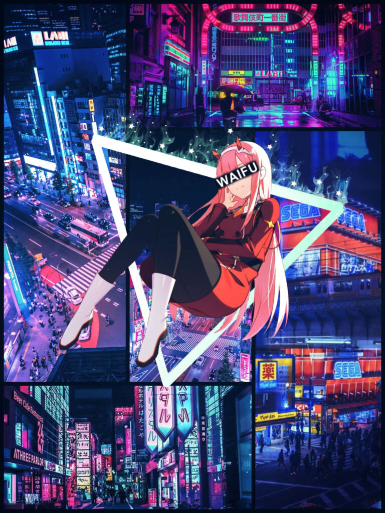 Zero Two Cyberpunk Wallpaper: Darling in the Franxx Neon Cityscape