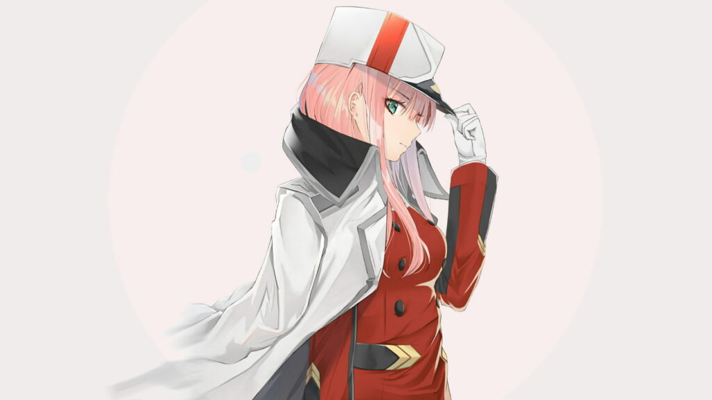 Beautiful Zero Two Wallpaper - Red and White Uniform with Saluting Pose - Darling in the Franxx Background Picture