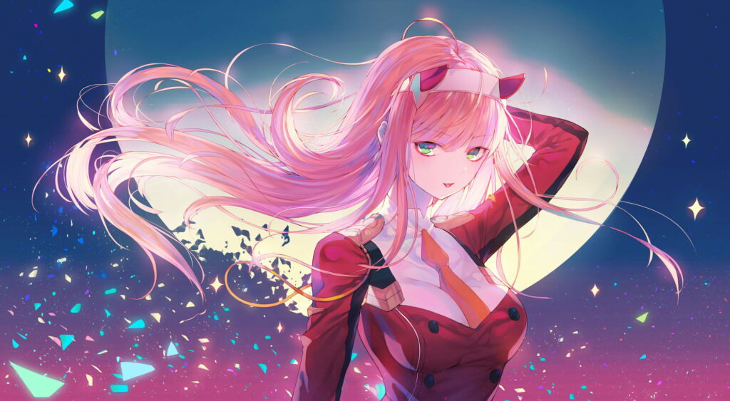 Zero Two Anime Character Wallpaper - Colorful Dreamy Cosmic Background