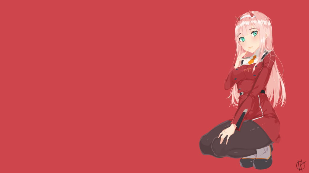 The Seductive Siren: Zero Two's Fiery Gaze Wallpaper