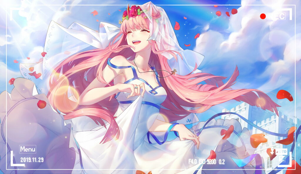 Zero Two Stuns in a Beautiful Wedding Dress: A Darling in the FranXX Anime Wallpaper
