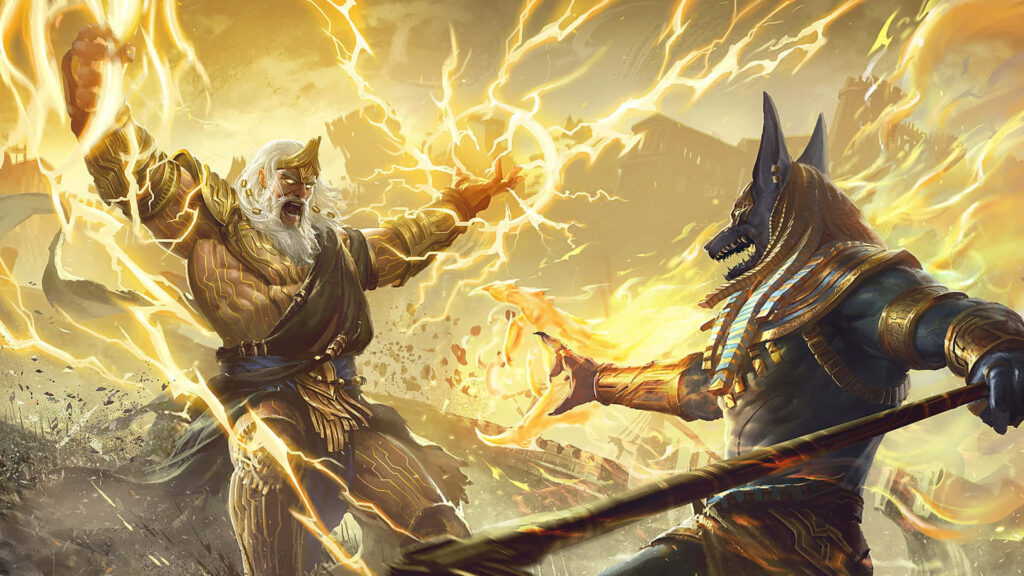 The Mighty Zeus Unleashes His Lightning Fury in the Epic Dota 2 Battle: A Display of Godly Might and Terrifying Battlefield Dominance Wallpaper
