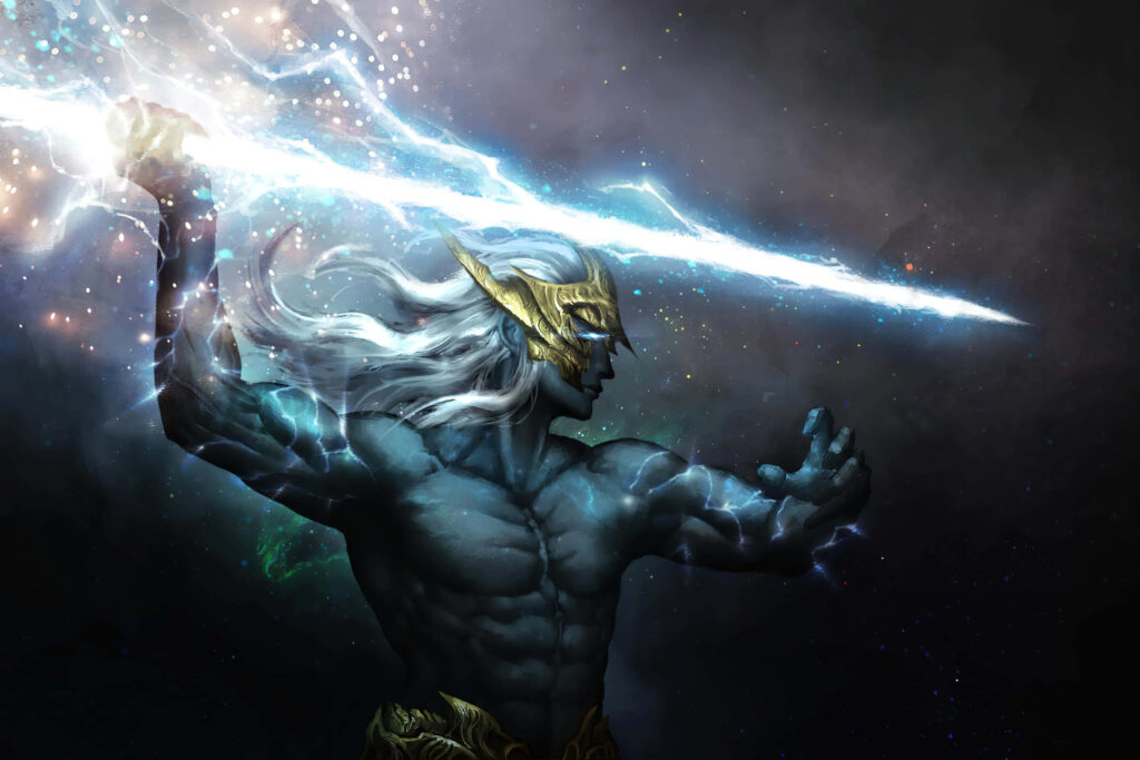 God of the Skies Unleashes Thunderous Fury: Zeus Dominates Dota2 in Epic Wallpaper