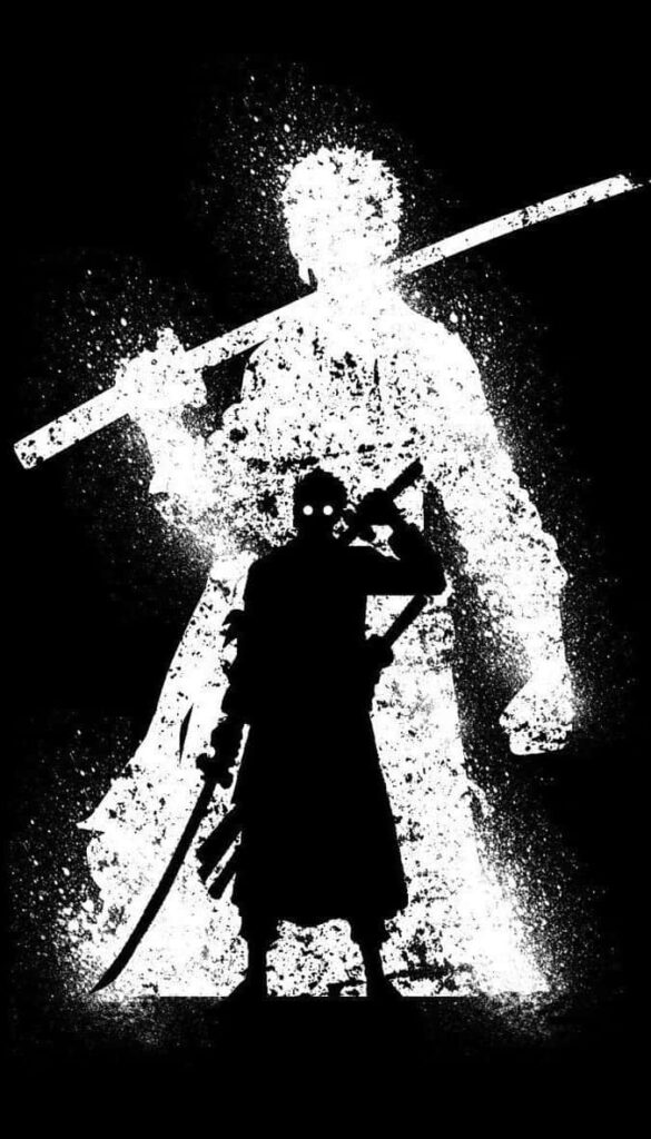 Zoro Silhouette Wallpaper: Dramatic Black & White Background Art