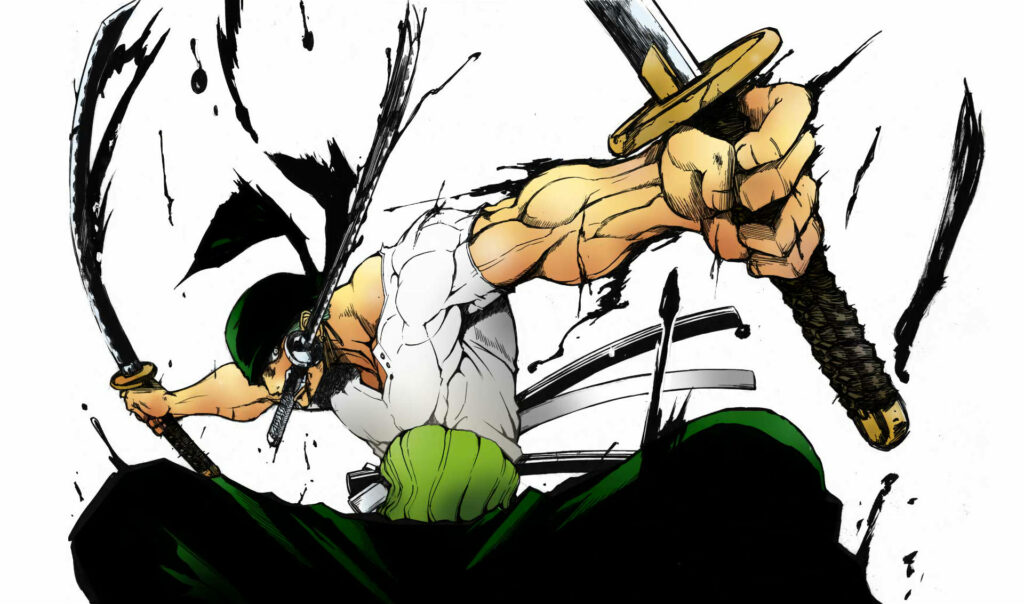 Unleashing the Sword Master: A Dramatic One Piece Desktop Wallpaper Featuring Zoro