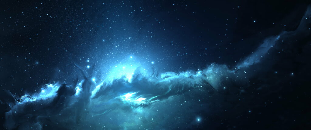 Glowing blue nebula in deep space with twinkling stars digital cosmic wallpaper background