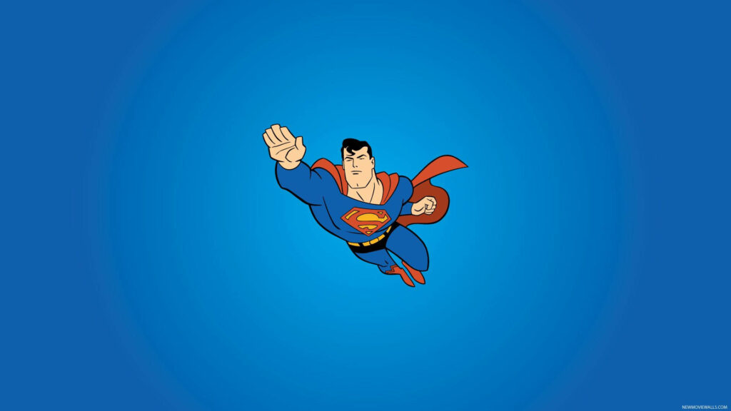 Vibrant Superman illustration in mid-flight against blue background - perfect superhero wallpaper.