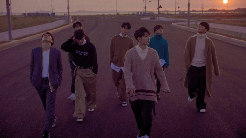 iKON Goodbye Road wallpaper members walking empty sunset road autumn stylish layers nostalgia Kpop