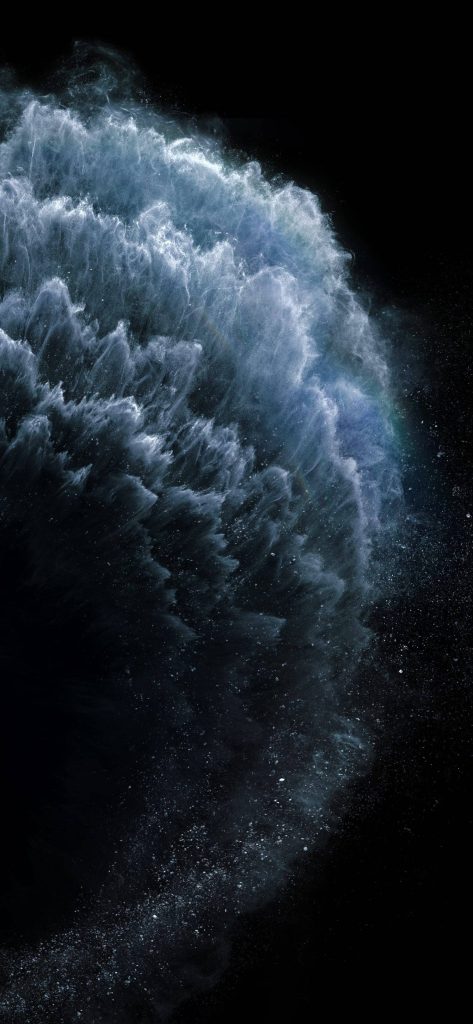 Abstract dark blue and charcoal swirling plumes iPhone 11 Pro stock wallpaper background design
