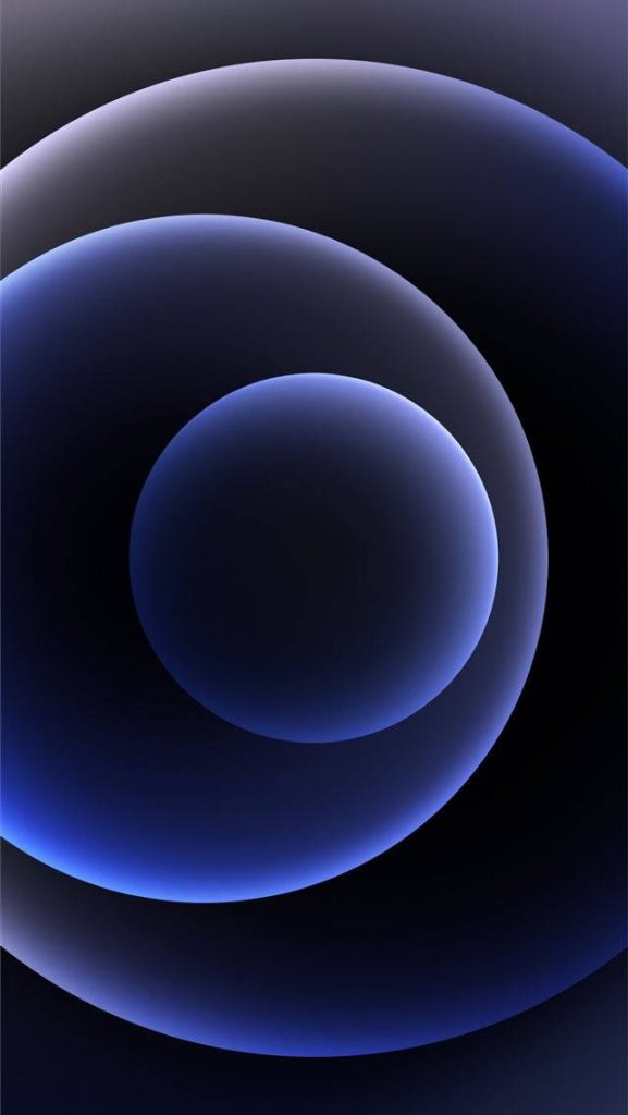 iPhone 12 abstract wallpaper with glowing blue and black concentric circles minimalist design