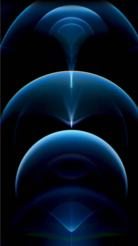 iPhone 12 Pro blue abstract wallpaper with glowing arcs and curved light beams on black background