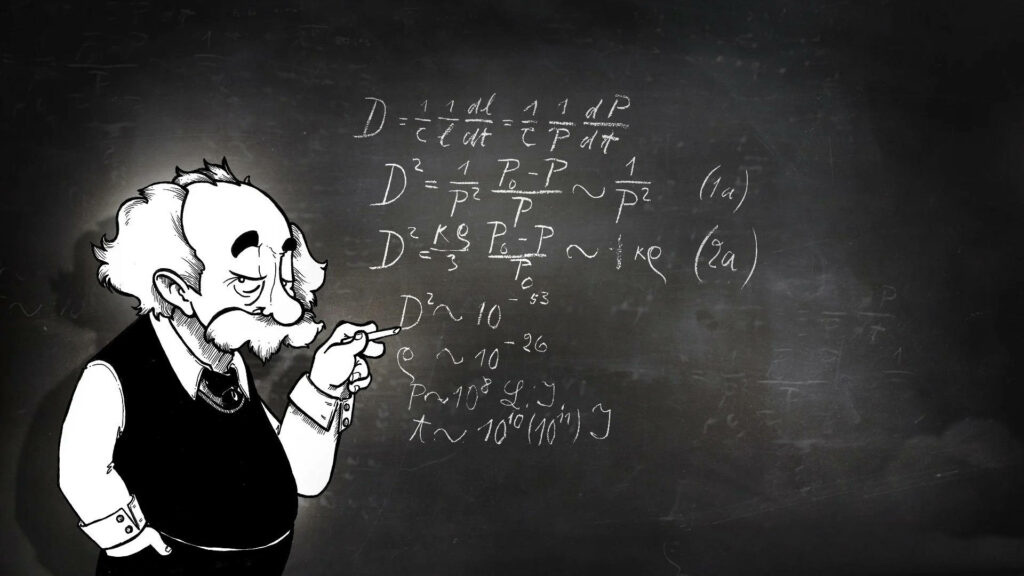 Einstein in front of chalkboard - inspiring math wallpaper