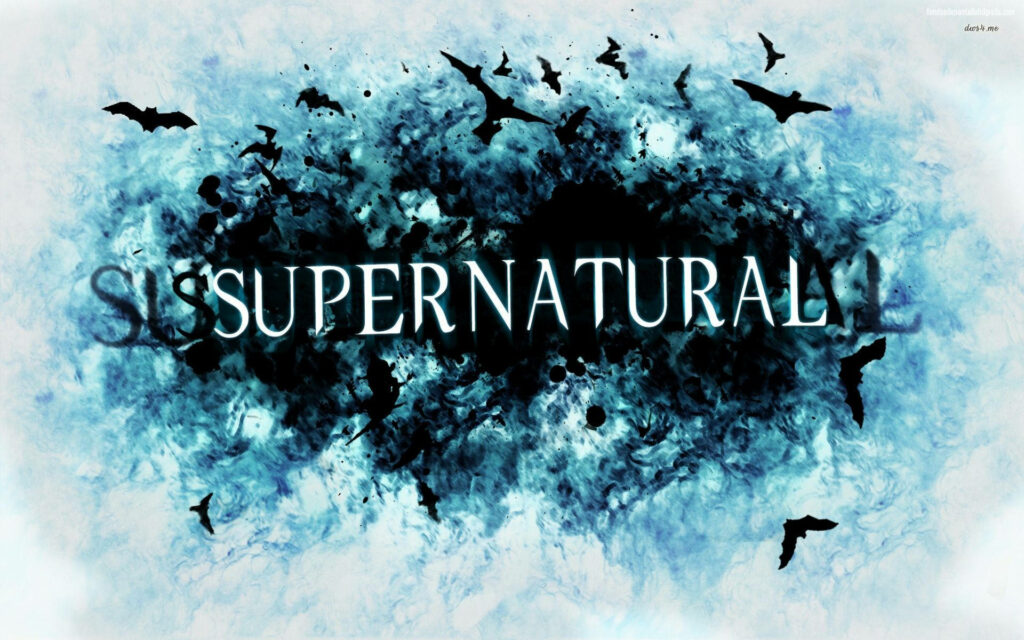 Supernatural Bold Text Title Wallpaper With Bats in the Background